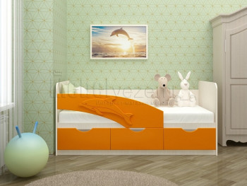 Дельфин-3 Кровать детская 3 ящика без ручек 1.6 Оранжевый глянец в Камне-на-Оби - kamen-na-obi.mebel54.com | фото