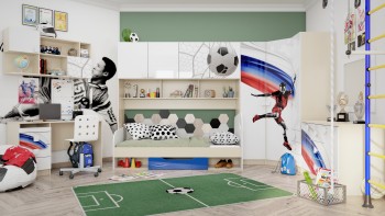 Детская комната Футбол ЧМ (Белый/Синий/корпус Клен) в Камне-на-Оби - kamen-na-obi.mebel54.com | фото