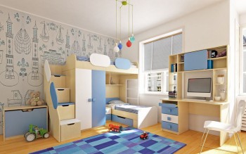 Детская комната Скай (Синий/Белый/корпус Клен) в Камне-на-Оби - kamen-na-obi.mebel54.com | фото