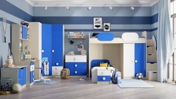 Детская комната Скай Люкс (Синий/Белый/корпус Клен) в Камне-на-Оби - kamen-na-obi.mebel54.com | фото