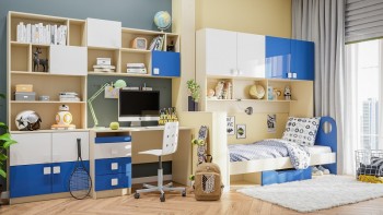 Детская комната Скай Люкс (Синий/Белый/корпус Клен) в Камне-на-Оби - kamen-na-obi.mebel54.com | фото