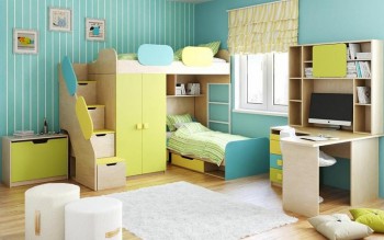 Детская комната Смайли (Желтый/Голубой/Зеленый/корпус Клен) в Камне-на-Оби - kamen-na-obi.mebel54.com | фото