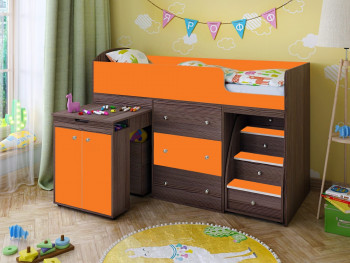 Кровать-чердак Малыш 1600 Бодего/Оранжевый в Камне-на-Оби - kamen-na-obi.mebel54.com | фото