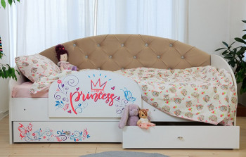 Кровать детская Эльза с бортиком Принцесса Белый/Бежевый в Камне-на-Оби - kamen-na-obi.mebel54.com | фото