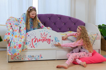 Кровать детская Эльза с бортиком Принцесса Белый/Фиолетовый в Камне-на-Оби - kamen-na-obi.mebel54.com | фото