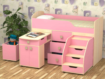 Кровать детская Фея 1.6 Дуб молочный/Розовый в Камне-на-Оби - kamen-na-obi.mebel54.com | фото