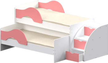 Кровать детская Матрешка выкатная с лестницей  Белый/Розовый в Камне-на-Оби - kamen-na-obi.mebel54.com | фото