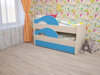 Кровать детская Радуга 1600 Млечный дуб/Голубой в Камне-на-Оби - kamen-na-obi.mebel54.com | фото