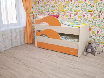 Кровать детская Радуга 1600 Млечный дуб/Оранжевый в Камне-на-Оби - kamen-na-obi.mebel54.com | фото