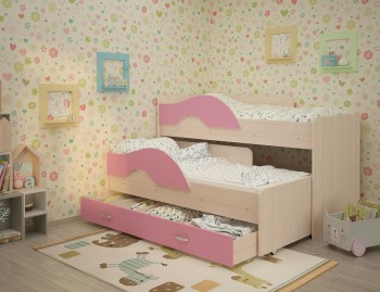Кровать детская Радуга 1600 Млечный дуб/Розовый в Камне-на-Оби - kamen-na-obi.mebel54.com | фото