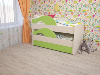 Кровать детская Радуга 1600 Млечный дуб/Салатовый в Камне-на-Оби - kamen-na-obi.mebel54.com | фото