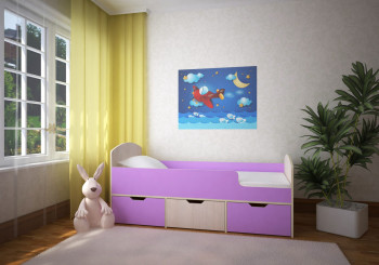 Кровать Малыш-мини Дуб молочный/Ирис в Камне-на-Оби - kamen-na-obi.mebel54.com | фото