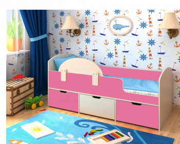 Кровать Малыш-мини Дуб молочный/Розовый в Камне-на-Оби - kamen-na-obi.mebel54.com | фото