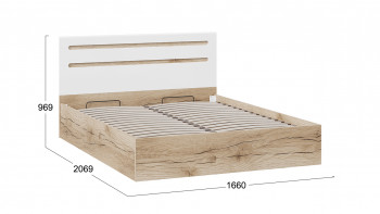 Кровать с подъемным механизмом «Фьюжн» Дуб Делано/Белый глянец в Камне-на-Оби - kamen-na-obi.mebel54.com | фото
