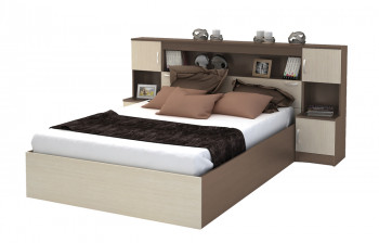 Кровать с прикроватным блоком КР 552 Спальня Basya (шимо темный/шимо светлый) в Камне-на-Оби - kamen-na-obi.mebel54.com | фото