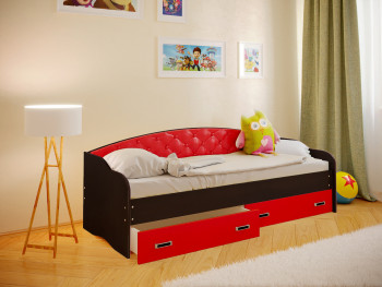 Кровать Софа-7 с мягкой спинкой (800х1900) Венге/Красный в Камне-на-Оби - kamen-na-obi.mebel54.com | фото