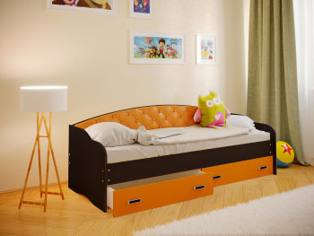 Кровать Софа-7 с мягкой спинкой (800х1900) Венге/Оранжевый в Камне-на-Оби - kamen-na-obi.mebel54.com | фото