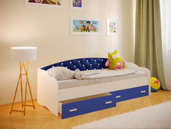 Кровать Софа-7 с мягкой спинкой со стразами (800х1900) Белый/Синий в Камне-на-Оби - kamen-na-obi.mebel54.com | фото
