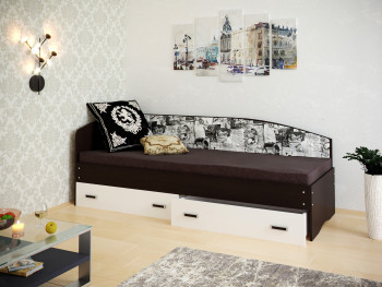 Кровать Софа-9 с мягкой спинкой с рисунком Милана (900х1900) Венге/Белый в Камне-на-Оби - kamen-na-obi.mebel54.com | фото