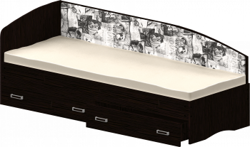 Кровать Софа-9 с мягкой спинкой с рисунком Милана (900х2000) Венге в Камне-на-Оби - kamen-na-obi.mebel54.com | фото