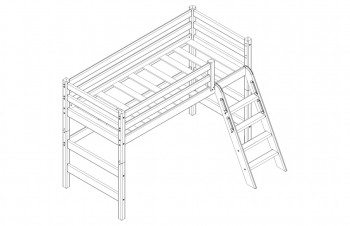 Кровать Соня вариант 6 полувысокая с наклонной лестницей Белый полупрозрачный в Камне-на-Оби - kamen-na-obi.mebel54.com | фото