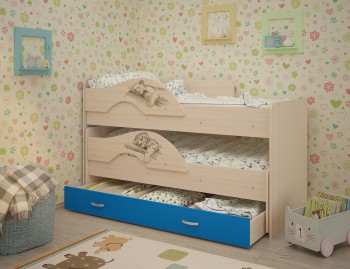 Кровать выкатная Радуга-Сафари детская 1600 Млечный дуб/Голубой в Камне-на-Оби - kamen-na-obi.mebel54.com | фото