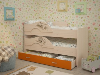 Кровать выкатная Радуга-Сафари детская 1600 Млечный дуб/Оранжевый в Камне-на-Оби - kamen-na-obi.mebel54.com | фото