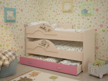 Кровать выкатная Радуга-Сафари детская 1600 Млечный дуб/Розовый в Камне-на-Оби - kamen-na-obi.mebel54.com | фото
