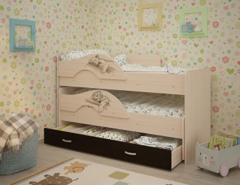 Кровать выкатная Радуга-Сафари детская 1600 Млечный дуб/Венге в Камне-на-Оби - kamen-na-obi.mebel54.com | фото