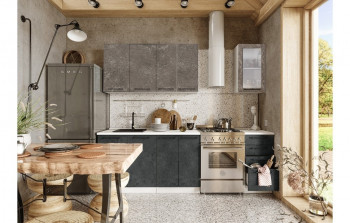 Кухонный гарнитур Нувель 1800мм белый/бетон коричневый/бетон черный в Камне-на-Оби - kamen-na-obi.mebel54.com | фото