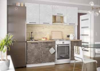 Кухонный гарнитур Нувель 2100мм белый/бетон коричневый в Камне-на-Оби - kamen-na-obi.mebel54.com | фото