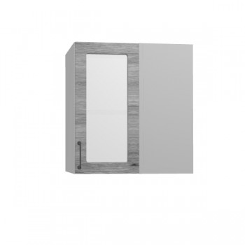 Лофт ПУС 650 шкаф верхний угловой со стеклом (Дуб майский/корпус Серый) в Камне-на-Оби - kamen-na-obi.mebel54.com | фото
