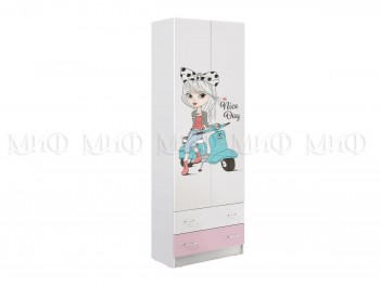 Шкаф 2-х створчатый Fashion-1 Вега (Белый/Розовый) в Камне-на-Оби - kamen-na-obi.mebel54.com | фото