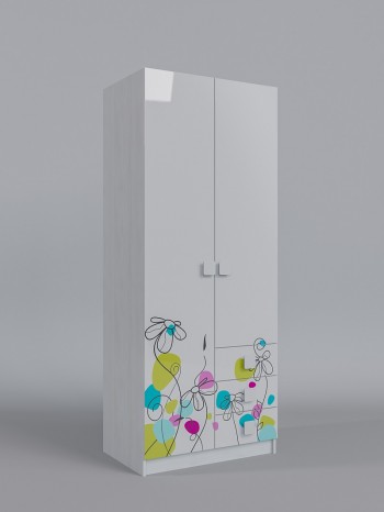 Шкаф 2-х створчатый с ящиками Флёр (Белый/корпус Выбеленное дерево) в Камне-на-Оби - kamen-na-obi.mebel54.com | фото