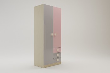 Шкаф 2-х створчатый с ящиками Грэйси (Розовый/Серый/корпус Клен) в Камне-на-Оби - kamen-na-obi.mebel54.com | фото