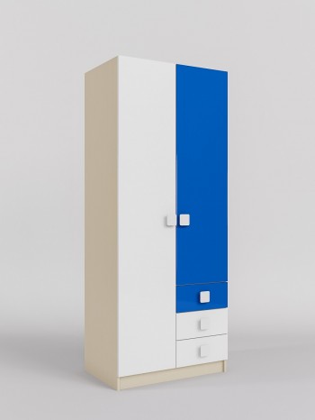 Шкаф 2-х створчатый с ящиками Скай люкс (Синий/Белый/корпус Клен) в Камне-на-Оби - kamen-na-obi.mebel54.com | фото