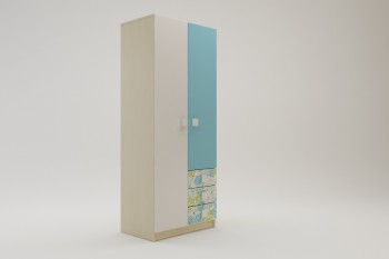 Шкаф 2-х створчатый с ящиками Твит (Белый/Зеленый/корпус Клен) в Камне-на-Оби - kamen-na-obi.mebel54.com | фото