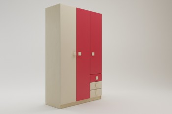 Шкаф 3-х створчатый с ящиками Бэрри (Бежевый/Красный/корпус Клен) в Камне-на-Оби - kamen-na-obi.mebel54.com | фото