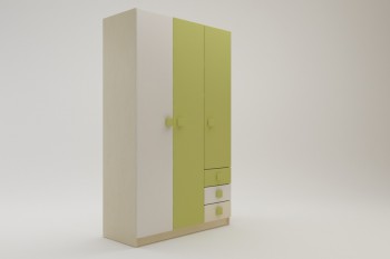 Шкаф 3-х створчатый с ящиками Эппл (Зеленый/Белый/корпус Клен) в Камне-на-Оби - kamen-na-obi.mebel54.com | фото