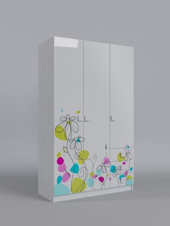 Шкаф 3-х створчатый с ящиками Флёр (Белый/корпус Выбеленное дерево) в Камне-на-Оби - kamen-na-obi.mebel54.com | фото