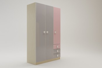 Шкаф 3-х створчатый с ящиками Грэйси (Розовый/Серый/корпус Клен) в Камне-на-Оби - kamen-na-obi.mebel54.com | фото