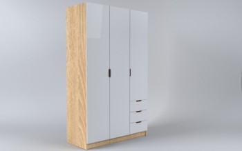 Шкаф 3-х створчатый с ящиками Лофт (Белый/корпус Дуб Сонома) в Камне-на-Оби - kamen-na-obi.mebel54.com | фото