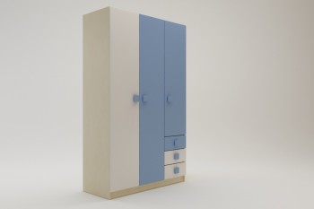 Шкаф 3-х створчатый с ящиками Скай (Синий/Белый/корпус Клен) в Камне-на-Оби - kamen-na-obi.mebel54.com | фото