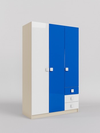 Шкаф 3-х створчатый с ящиками Скай люкс (Синий/Белый/корпус Клен) в Камне-на-Оби - kamen-na-obi.mebel54.com | фото