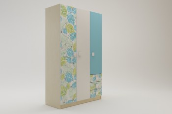 Шкаф 3-х створчатый с ящиками Твит (Белый/Зеленый/корпус Клен) в Камне-на-Оби - kamen-na-obi.mebel54.com | фото