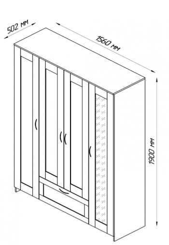 Шкаф четырехдверный Сириус с 1 зеркалом и 1 ящиком дуб венге в Камне-на-Оби - kamen-na-obi.mebel54.com | фото