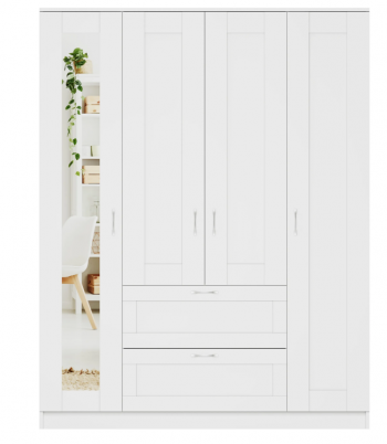 Шкаф четырехдверный Сириус с 1 зеркалом и 2 ящиками белый в Камне-на-Оби - kamen-na-obi.mebel54.com | фото