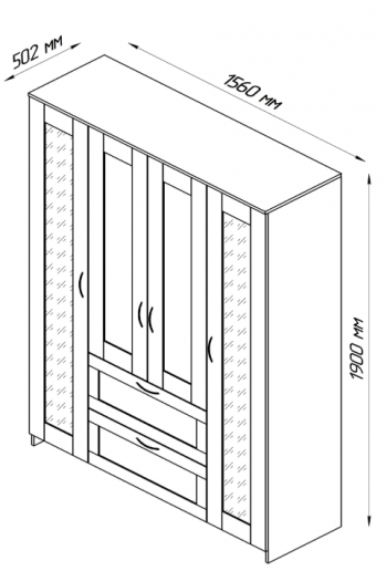 Шкаф четырехдверный Сириус с 1 зеркалом и 2 ящиками дуб сонома в Камне-на-Оби - kamen-na-obi.mebel54.com | фото