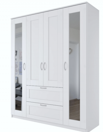 Шкаф четырехдверный Сириус с 2 зеркалами и 2 ящиками белый в Камне-на-Оби - kamen-na-obi.mebel54.com | фото