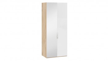 Шкаф для одежды с 1 глухой и 1 зеркальной дверями левый «Эмбер» Яблоня Беллуно/Белый глянец в Камне-на-Оби - kamen-na-obi.mebel54.com | фото